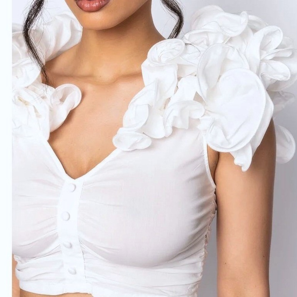 NWT Akira Ruffle Sleeve Crop Top Small Off Shoulder Ruched Fairy Coquette Indie - Picture 2 of 11
